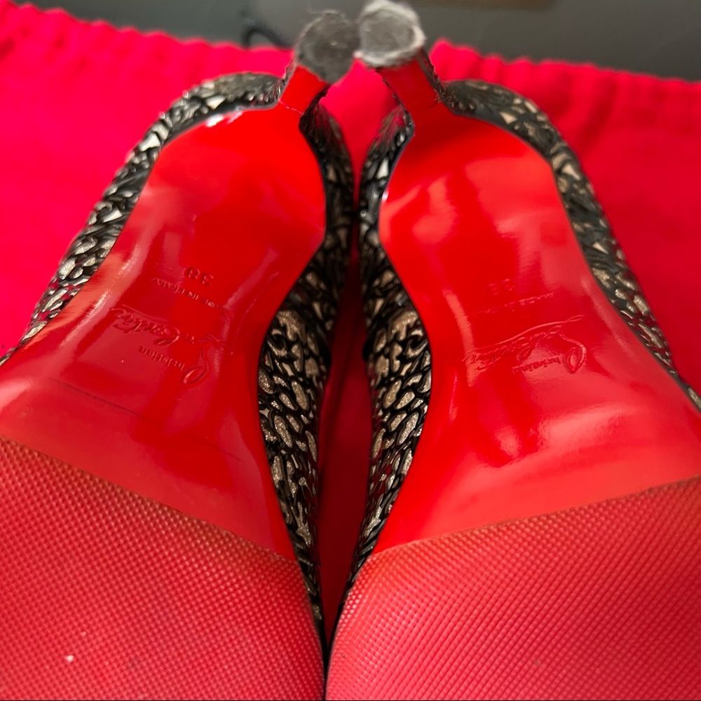 💯 Authentic Christian Louboutin So Pretty Black Beige 120 Stiletto Heels 38 US7 - Picture 6 of 13